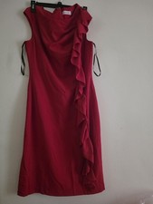 Calvin Klein Ruffled Sheath Dtess Red Sz 6 Nwot