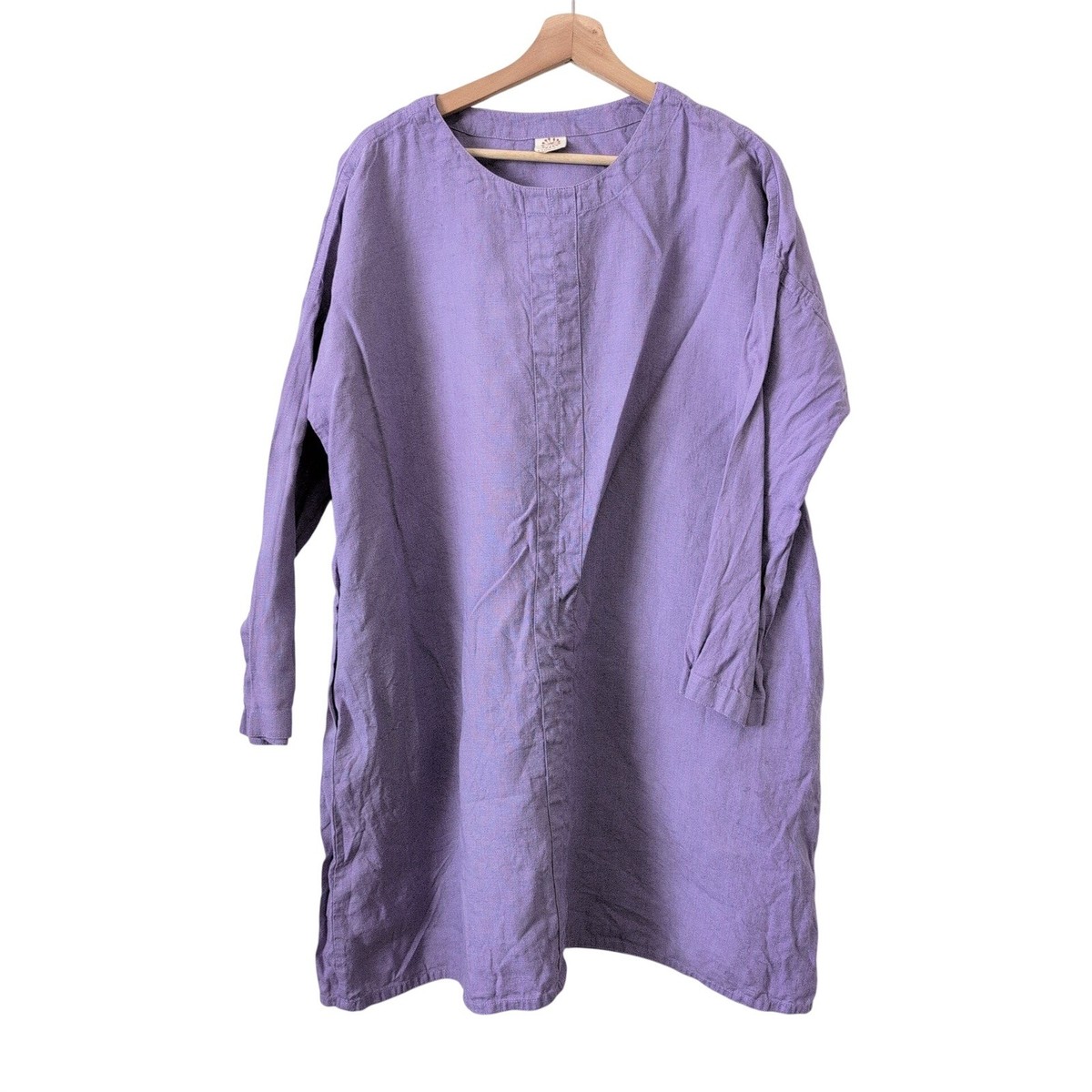 Linenbee Purple Linen Tunic Dress Oversized Pockets Lagenlook Natural Cottage OS