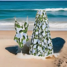 Women's One Piece Swimsuit with Cover Up Set Wrap Skirt Sarong Swimsuit L