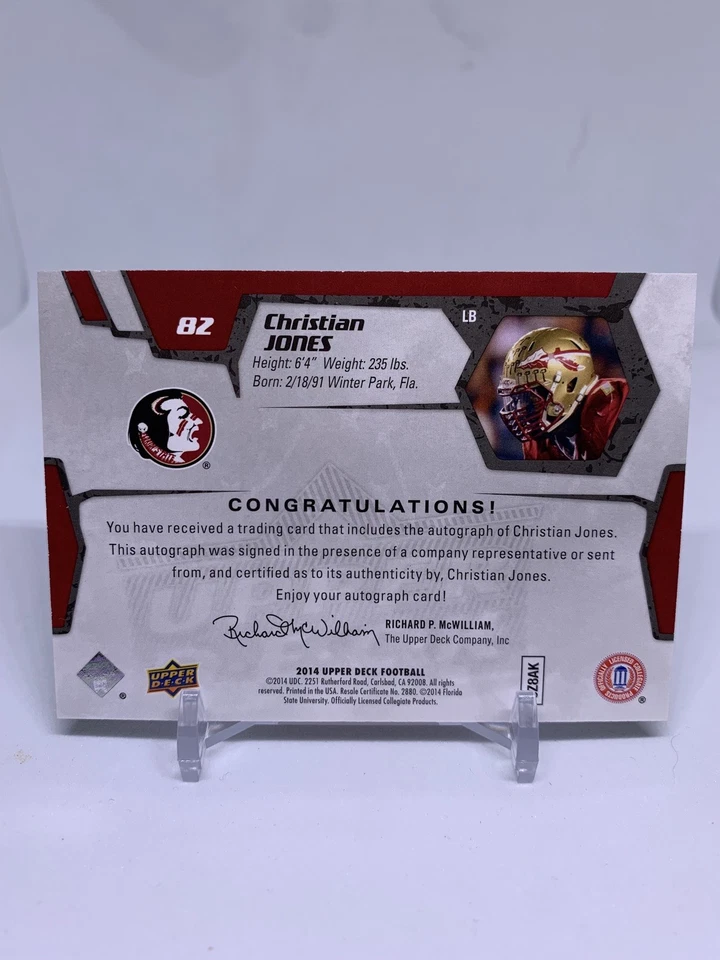 2014 Upper Deck Star Rookies Auto Christian Jones #82 Auto RC Seminoles - Image 2 of 2