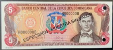 1997 DOMINICAN REPUBLIC PAPER MONEY - 5 PESOS ORO SPECIMEN BANKNOTE!