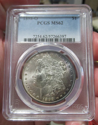 1898-O US Antique Silver Morgan Dollar, PCGS MS62, Prooflike, Light Toning