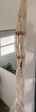 Vintage 70s Macrame Plant Hanger 60" Brown Wooden Beads Handmade Woven Bohemian