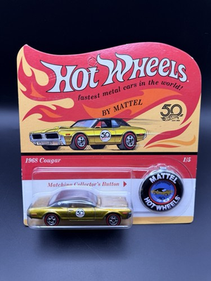 #ad Hot Wheels 1968 Cougar 50th Anniversary w Metal Button FTX84 NRFP Gold 1:64 $24.99