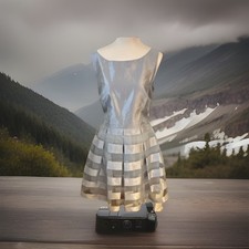 J. Taylor Silver Striped Organza A-Line Dress Sleeveless Short Size 16