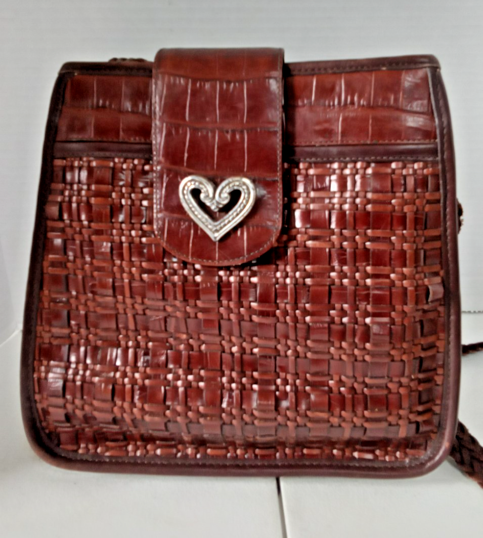 PONY BRIGHTON CUORE argento tessuto vintage pelle marrone med. Borsa a tracolla Hobo Purse