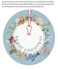 New TROPICAL COASTAL BEACH Themed Christmas Tree Skirt (48")