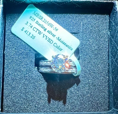 Women's 3.74ct Moissanite 925 sterling silver sz5 wedding band set! Great price! - Picture 8 of 15