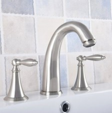 Brushed Nickel Bathroom Sink Faucet Widespread Lavatory 2 Knob 3 Hole Mixer Tap
