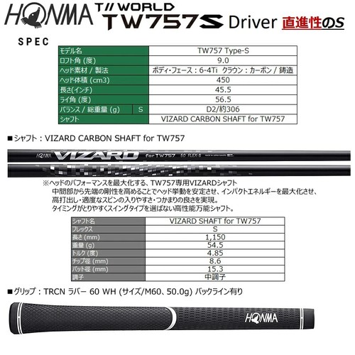 HONMA Golf Tour World 2022 TW757 Type-S Driver 9.0 Vizard Graphite Shaft S-Flex - Picture 6 of 7