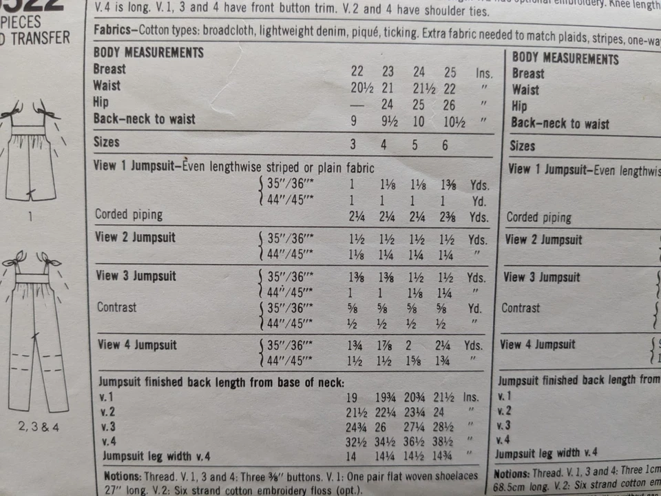 Simplicity 5522 Child Sz 6 JUMPSUIT Short /Long +Embroidery Transfer VINTAGE NEW - Image 3 of 3