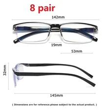 8 Pair Men Anti-Blue Light Reading Glasses HD Lenses Spring Hinge Readers Unisex