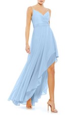 Mac Duggal 55412I Pleated Asymmetric Slit Chiffon A-Line Gown Sz 14 Powder Blue