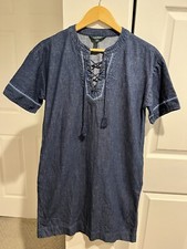 RALPH LAUREN Shift Dress Embroidered Cotton Denim Sz 2 W Pockets SouthwesternEUC