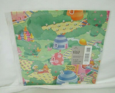 NEW Vtg HALLMARK GIFT WRAP EASTER RABBITS SPRING ANIMALS Flat Wrapping Paper