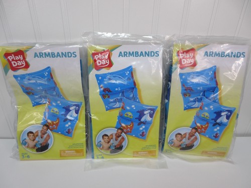 3 Spieltag Aufblasbare Armbänder Blau Hai & Meeresbewohner Kinder Schwimmer Alter 3-6 - Bild 1 von 8