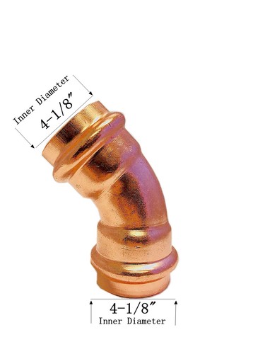Libra Supply Lead Free 4 inch, 4'' 45 Degree Press Copper Elbow, P x P, fittings - Picture 1 of 3
