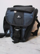 Black  Blue Camera Acc Case Gear Bag w Adj Shoulder Strap, Carry Handle Pockets
