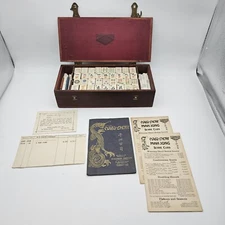 1925 Pung Chow Mah Jong Complete Wood / Celluloid 144 Tile Set, Original Receipt