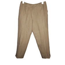 Talbots Sz 14 Irish Linen Pants Trousers Khaki Tan Lined Tapered Leg High Waist