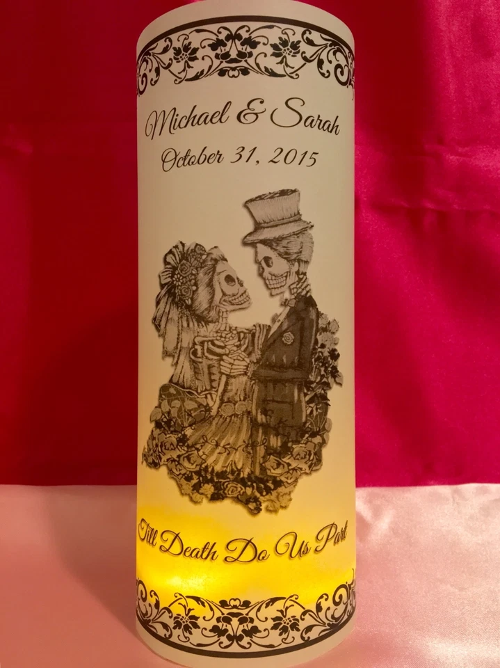 10 Personalized Wedding Luminaries Skeletons Halloween Vellum Table Centerpieces - Image 4 of 4