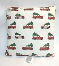 Christmas Throw Pillow Retro Car with Tree Square Cushion 18 Inches