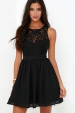 Lulu's S M black Lace bodice Dress Cocktail Formal Skater Truth Fiction Evening