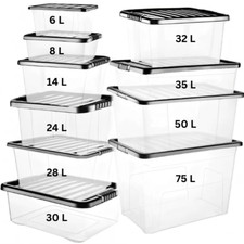 Clear Plastic Storage Boxes with Lids Home Office Organizer Stackable UK Made