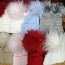 Boys Girls Knitted Double Pom Pom Hats Newborn to 6 years 10 colours