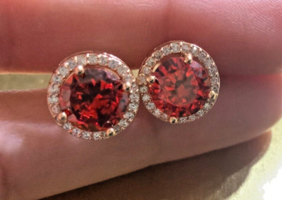 14k Gold earnings Red Zirconia Garnet Christmas Present Gift For Women Girl Mom