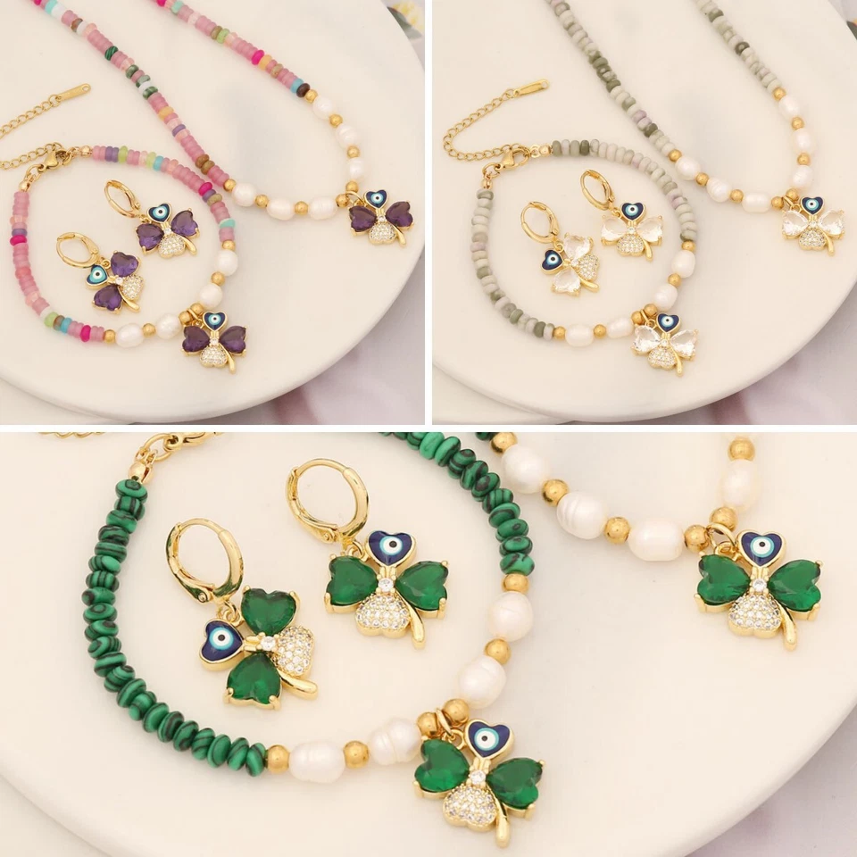 Conjunto de joyería colgante de perlas de circón de piedra natural Foto 2 de 4