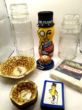 Vintage Mr. Peanut Planters Lot Jars Playing Cards Grinder Dishes Napkins Etc