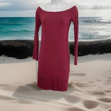 Forever 21 Womens Body con Party  Dress Pink Stretch Scoop Neck Long Sleeve Sz M