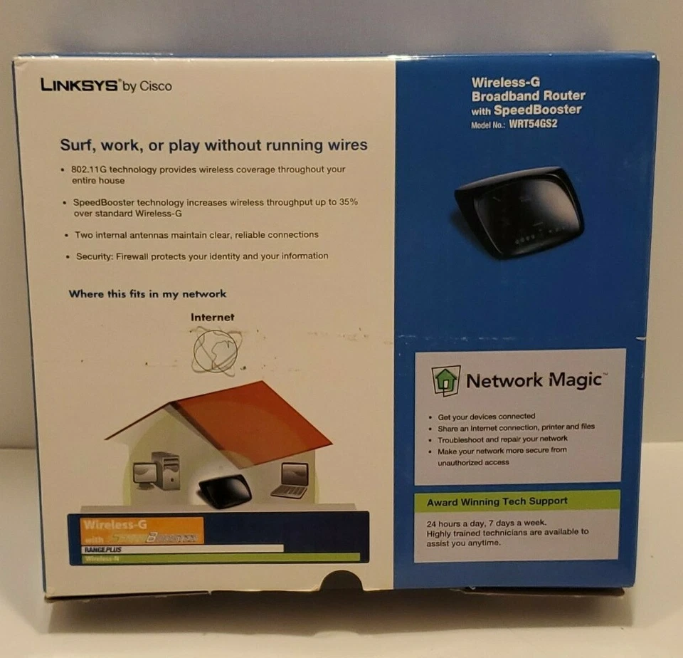 WRT54GS2 Linksys 2.4GHz 4-Port RJ-45 54Mbps Fast Ethernet IEEE 802b/g Wireless-G - Image 3 of 4