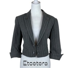 Anthropologie Etcetera Gray Pinstripe Academia Cropped Jacket Nwot Size 12