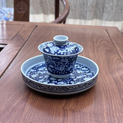 Jingdezhen Handmade Chai Kiln Blue Cap Bowl Tea Bowl Pot Carrying Kung Fu TeaCup