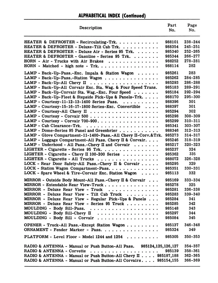 Chevrolet 1962 accesorios de auto y camioneta manual de referencia de instalación Foto 4 de 4