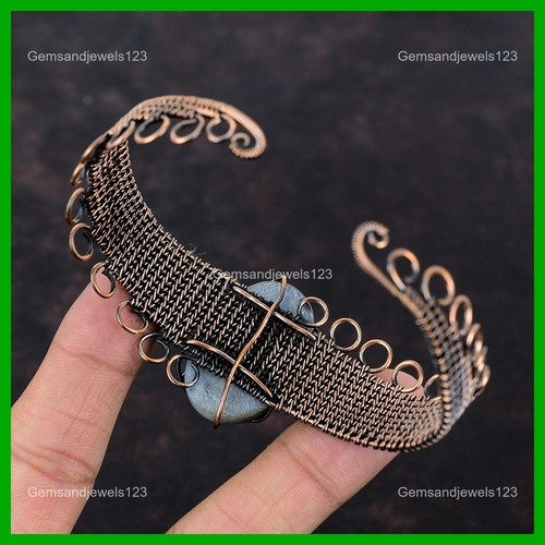 Womens day Sale Copper Oval Titanium Druzy Gemstone Wire Wrapped Wedding Cuff - Picture 6 of 6