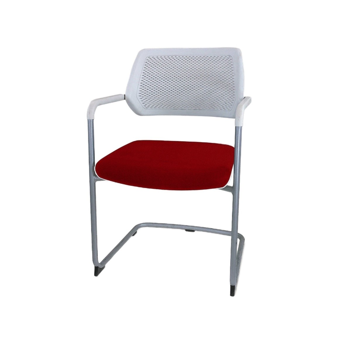 Steelcase: Qivi Sled Base Meeting Chair in Red Fabric/White Back