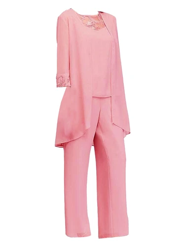 Womens 3 Piece Chiffon Pant Suits Tank Top Cardigan and Pants Evening Outfits - Picture 13 of 95