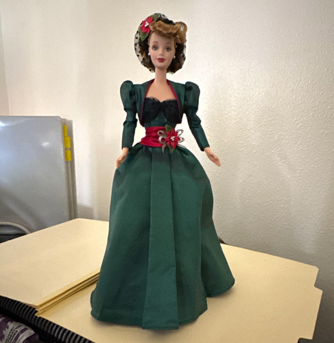 Fashion Girl Doll Light Complexion Green Eyes Blonde Curly Hair Green Dress Hat