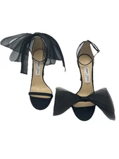 Jimmy Choo Black Aveline 100 Bow Grosgrain Stilleto Heel Sandal Size 40 US 10