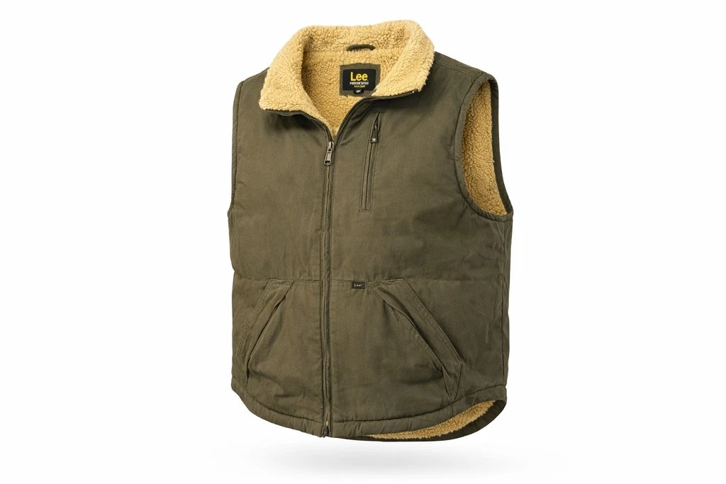 Lee Premium Select Men's Sherpa Lined Vest Olive Green Full Zip Outdoors Sz L