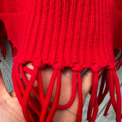 Isaac Mizrahi Live Fringe Sweater Fair Isle Mock Neck Cotton Blend Red Small - Picture 5 of 8