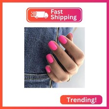 KQueenest Hot Pink Press On Nails Short - Acrylic Press On Nails Square, Bright