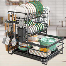 3 Tier Dish Drainer Rack with Drip Tray Cutlery Holder Plate Rack Kitchen Sink