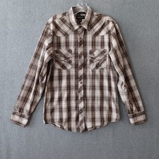 Ely 1878 Shirt Mens Medium Brown Flannel Long Sleeve Pearl Snap Casual Shirt
