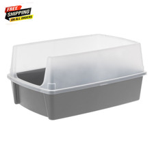 IRIS, XXL Open-Top Cat Litter Box with High Sides, Easy to Clean, Gray