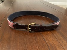 Vineyard Vines Belt Leather/Brass/Canvas Whale Logo, Shark Design, Teen Size 28