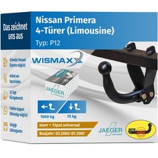 ANHÄNGERKUPPLUNG starr für Nissan Primera Limo 02-07 + 13-polig E-Satz ABE